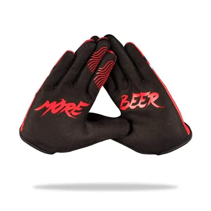 “MORE BEER” MTB Gloves – 4-way stretch, phone swipe, snarky graphics