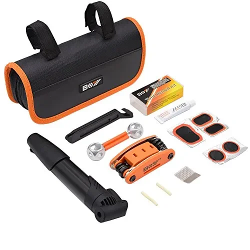 AQQEF Bike Repair Kit, Bicycle Repair Kits Bag With Portable Bike Pump 16-In-1 Bike Multi Tool Kit Sets