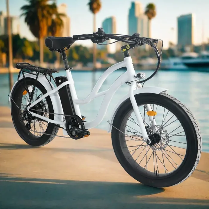 Big Bear eBikes COASTAL CRUISER 52V 24 Thru 750 w Ready to Ride Step Thru Ebike 24×3 Fat Tire Electric Beach Cruiser eBike