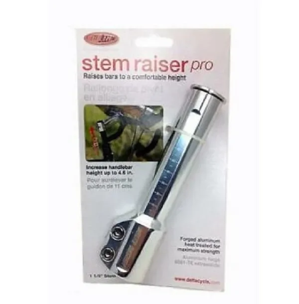 Delta Handlebar Stem Raiser Pro Raises Bar Height Up To 4.6″ Silver for 1-1/8″