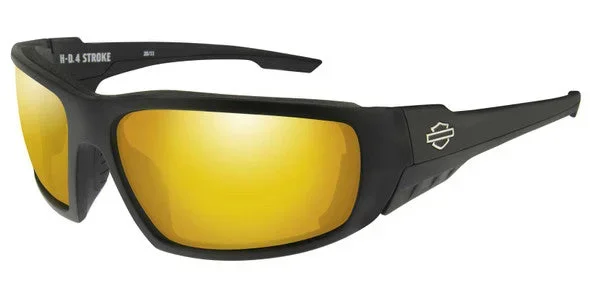 Harley-Davidson® Men’s 4 Stroke Sunglasses, Orange Mirror Lens/Gloss Black Frames HASTR14