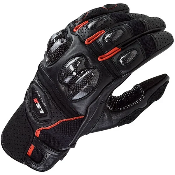 LS2 Spark 2 Leather Gloves – Black / Red