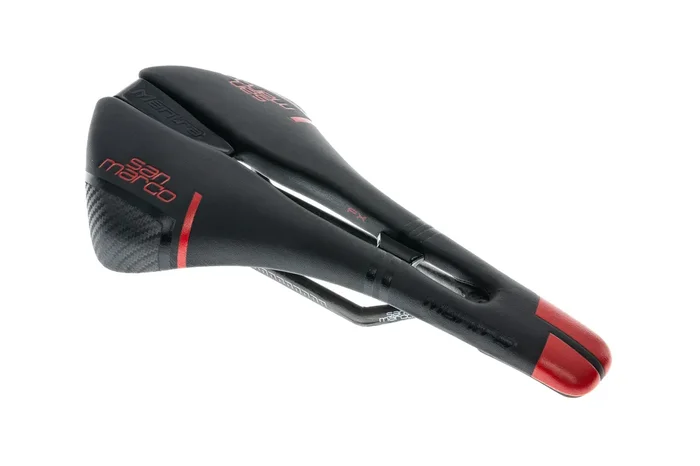 Selle San Marco Mantra Carbon FX Narrow Open Saddle 136mm Xsilite Rails Black/Red
