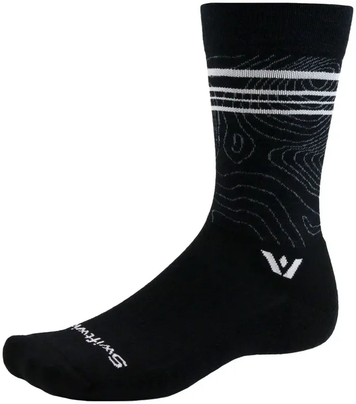 Swiftwick Pursuit Crew Socks – 6″ Topographic Black Large